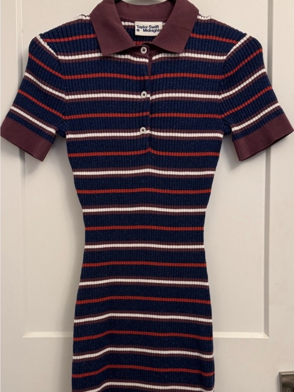 Taylor Swift Navy, Burgundy & White Striped Polo Knit Mini Dress